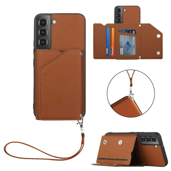 Nalacover for Samsung Galaxy S23 Plus Wallet Phone Case,Luxury Stylish PU Leather Flip Kickstand Card Slots Shockproof Anti-Scratch Back Cover with Adjustable Detachable Lanyard Strap.Brown
