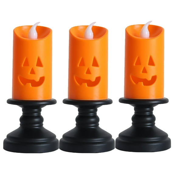 Sunshinehomely 3 Pcs Halloween Pumpkin Candle Light, Halloween LED Candle Light, Halloween Orange Flameless Candle Lights, Halloween Festival Home Party Decor