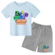 thumbnail image 3 of Conjunto de camiseta y pantalones cortos de cuello redondo de manga corta para niños y niñas de 3 a 12 años, ropa de verano con estampado de amigos arcoíris de algodón, 3 of 5