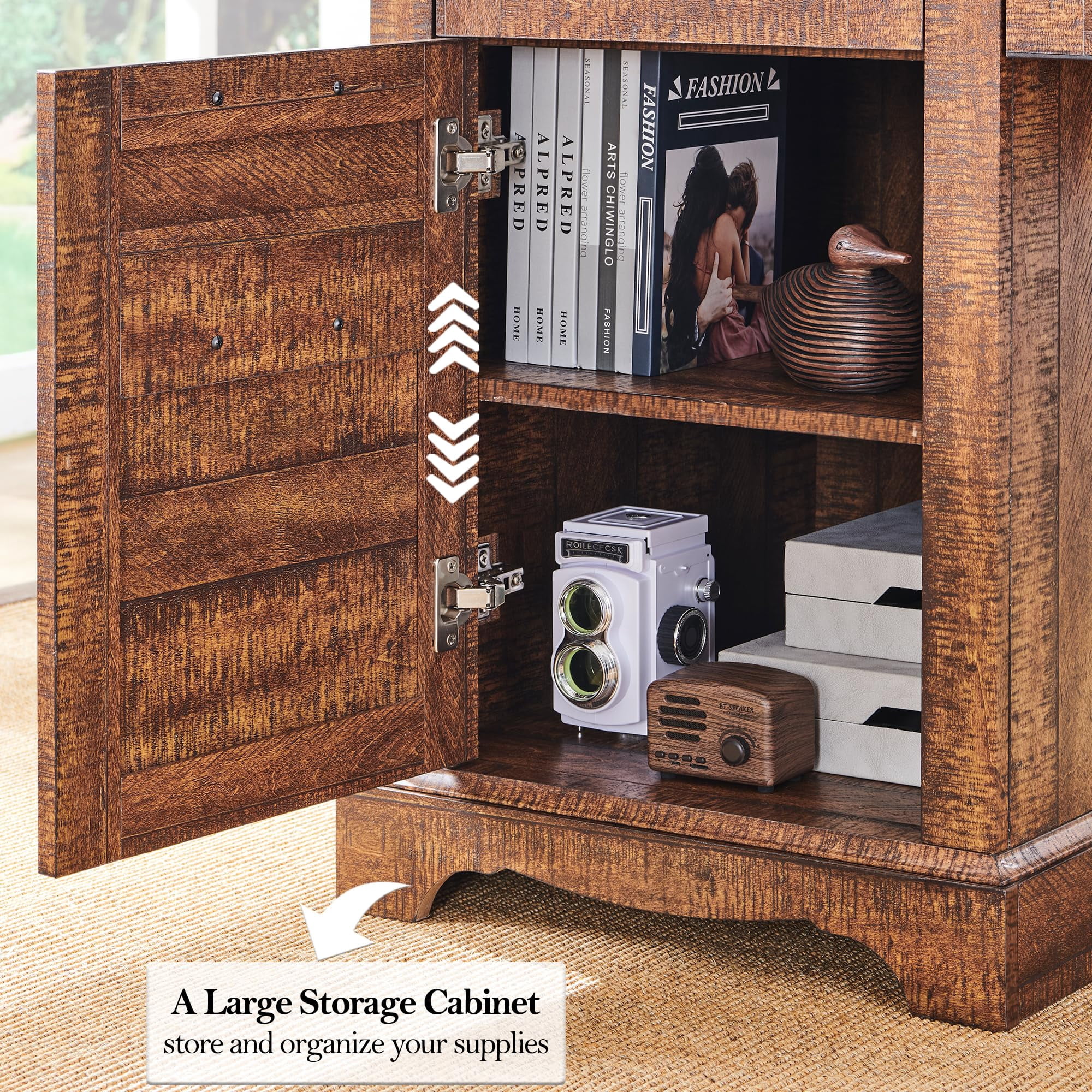 OKD Farmhouse Executive Desk, Rustic Office Desk with Charging Station and Keyboard Tray,Home Workstations with File Drawer, Storage Cabinet,Wood Computer Writing Desk, Reclaimed Barnwood