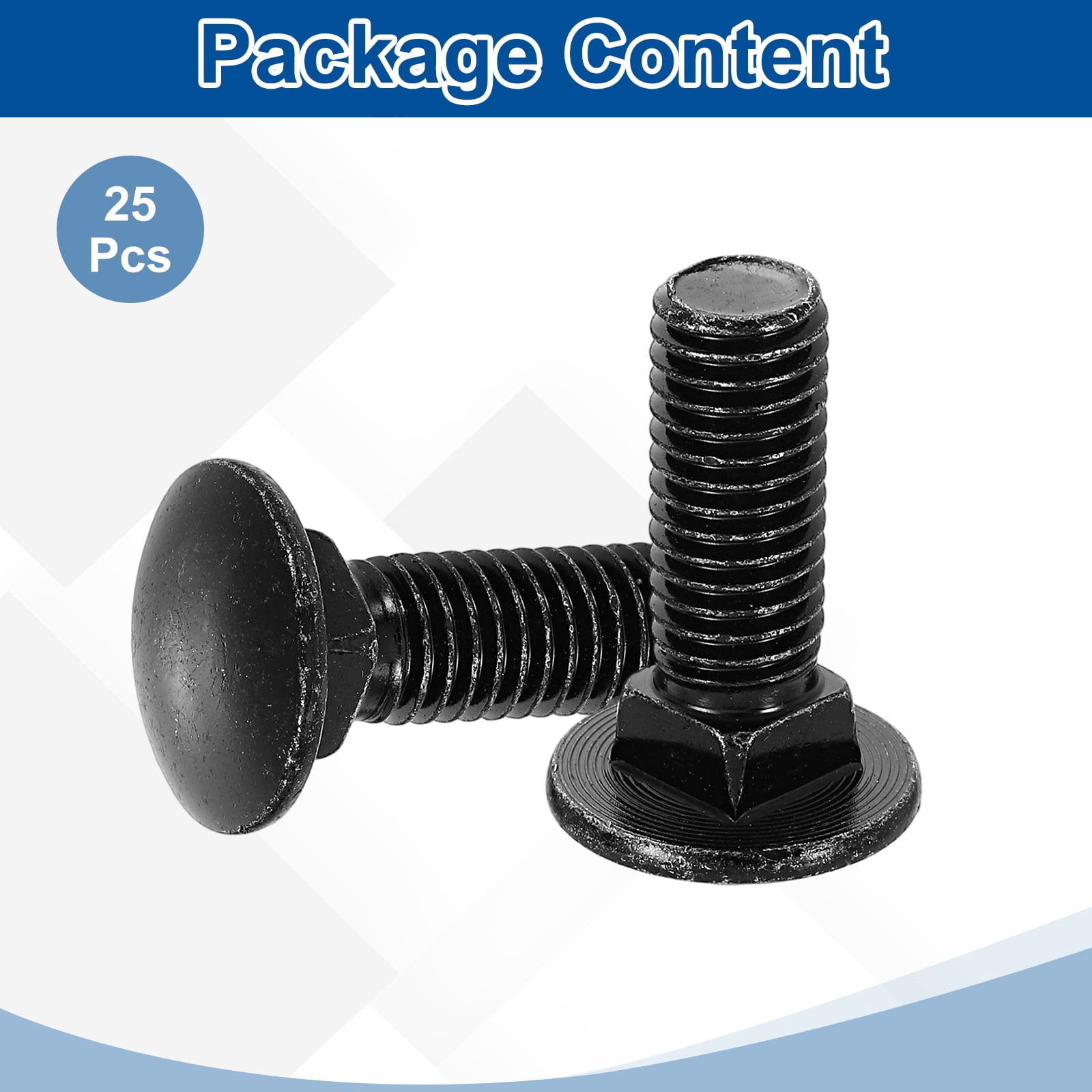 Uxcell 25Pack 1/2"-13x1-1/2" Carbon Steel Carriage Bolts Round Head Square Neck, Black
