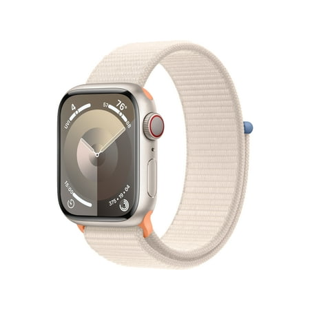 Apple Watch Series 9 With Blood Oxygen. GPS + Cellular 41mm Starlight Aluminum Case with Starlight Sport Loop.