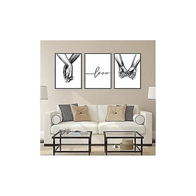 Pósteres decorativos de pared, 3 piezas, estilo blanco y negro, decoración de pared, juego de carteles, tomados de la mano y cita de amor en la pared, para sala de estar, cafetería, marcos