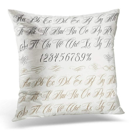CMFUN Caligraphy Calligraphy Tattoo Alphabet with Numbers Script Pillows case 18x18 Inches Home Decor Sofa Cushion (Best Place For Script Tattoo)