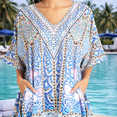 thumbnail image 4 of Miss Lavish London Women’s Leafy Peacock Polyester Kaftan Dress with V Neck & Side Slits- Pink, 3XL, 4 of 6