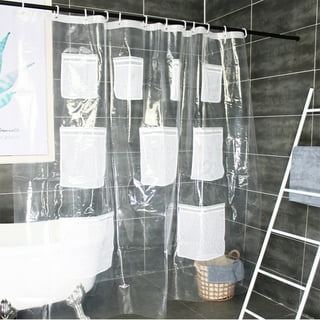 Quick Dry Mesh Pockets Peva Shower Curtain, Bath/shower Organizer，clear+frosted  Shower Curtains