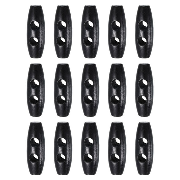 Uxcell 15pcs Wooden Toggle Buttons 35mm / 1.4" Double Hole Wood Olive Horn Sewing Buttons for Coat Sweaters Clothing DIY Craft, Black
