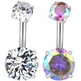 thumbnail image 1 of 14G 10mm Belly Button Rings Stainless Steel, External Thread Round CZ Navel Barbell Stud Body Piercing Jewelry, 1 of 2