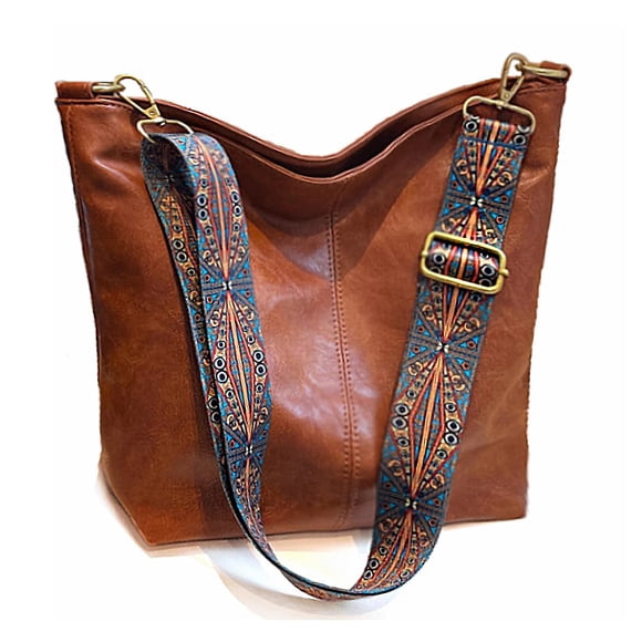 Bandolera Hobo Bag Huwzder de piel vegana con correa para guitarra, color marrón