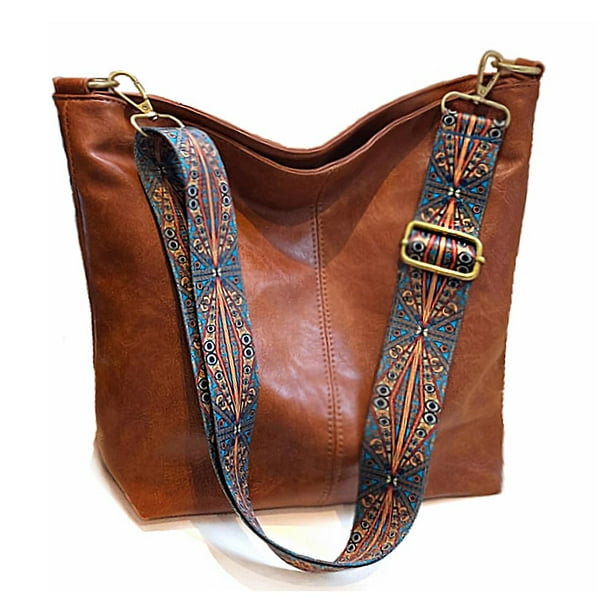 Bandolera Hobo Bag Huwzder de piel vegana con correa para guitarra, color marrón