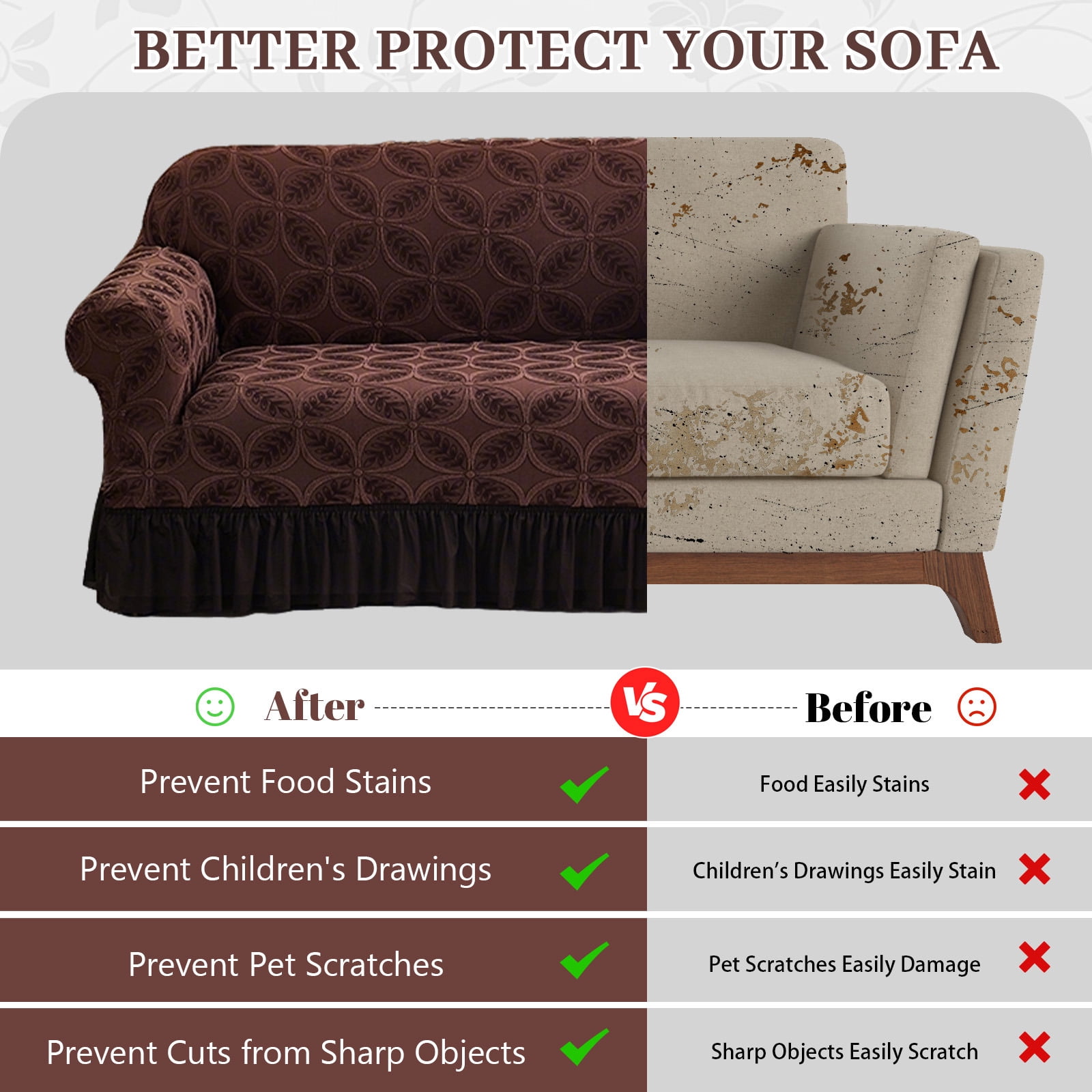 ANMINY Stretch Sofa Slipcover Cushion Couch Cover with Skirt Pet Friendly Durable Washable Stretchable 3-Seater (75"-90")