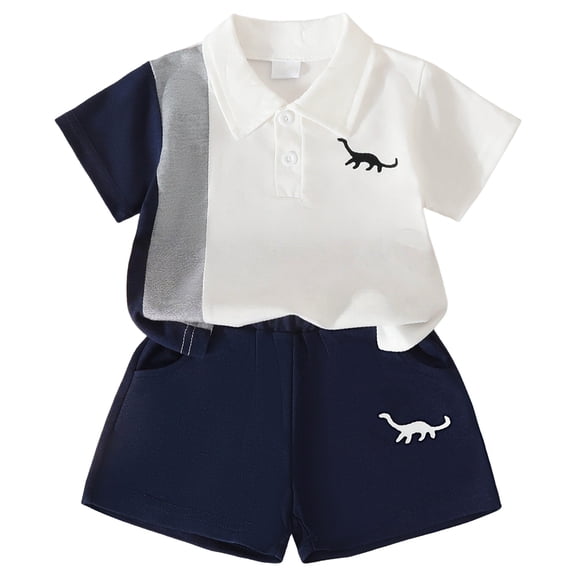 GXWEA Baby Boy Outfits Baby Boys Dinosaur Print Shorts Set Cute Preppy Outfit(6-9 Months,Grey)