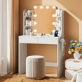 thumbnail image 2 of Akaber Makeup Vanity with Mirror and LED Lights, 3 Color Lighting, Power Outlet, Small Vanity Desk with 2 Drawers, 6 Shelves, Dressing Table for Small Spaces, 2 of 9