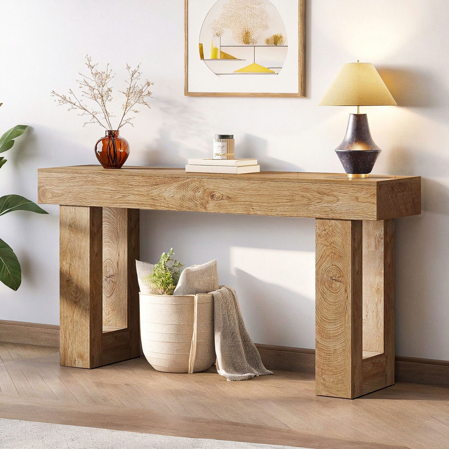 Topcobe 63-Inch Console Table, Farmhouse Wooden Sofa Table Entryway Table, Modern Furniture for Indoor