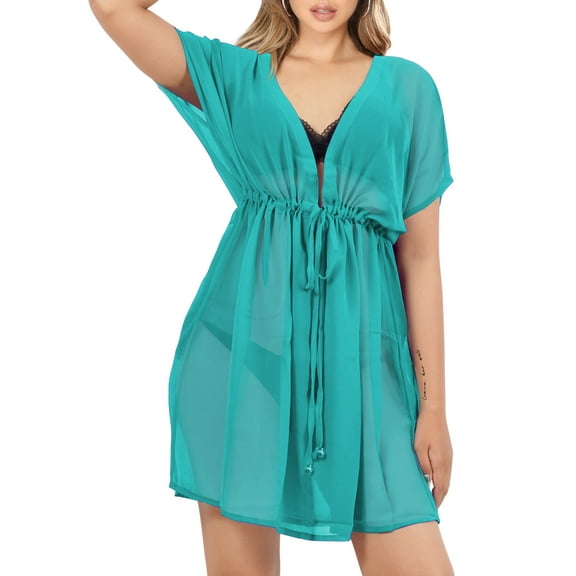 HAPPY BAY Women's Beachwear Summer Swim Beach Cover ups for Swimwear Bikini Sheer Chiffon Cover up Dress Bathing Suit Swimsuit Coverups for Women XL-XXL Solid Plain, Turquoise