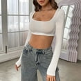 thumbnail image 5 of WCJM Casual Long Sleeve Crop Top for Women Square Neck Ribbed Knit Slim Fitted Basic Shirt Women's Long Sleeve T-Shirt, 5 of 8
