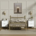 thumbnail image 3 of Eclife Set of 2 Modern White Nightstand Bedside Table with Gold Handle Leg Line End Table Side Table for Bedroom Living Room, 3 of 10