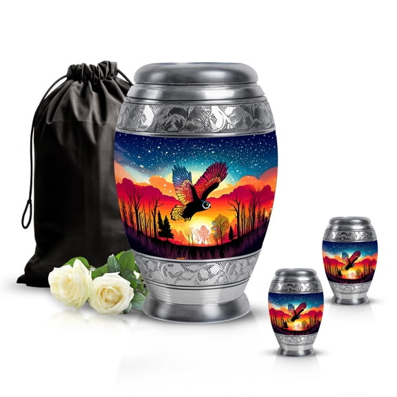 SABURIAL Owl Urn - Small Urns For Human Ashes Adult Female - Large Cremation Urn For Adult Women Ashes - Combo Of 10 Inch & 3 Inch - Decorative Burial Urns