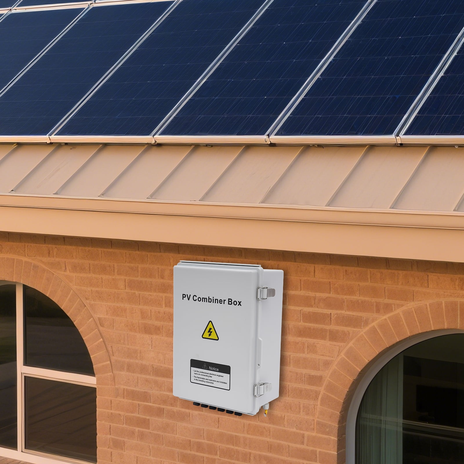 6 String Solar PV Combiner Box, Waterproof 63A Circuit Breaker Junction Box for On/Off Grid Solar Panel System