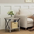 thumbnail image 4 of Large End Table Farmhouse Side Table Industrial Style Sofa Table Coffee Table Metal X Accent Wood End Table NightStand with Storage Shelf for Living Room Bedroom, 4 of 5