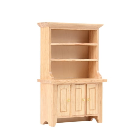 

1PC Miniature Furniture Decoration Mini Furniture Model Miniature Vertical Cabinet Model Wooden Simulation Vertical Cabinet Mini Wood Color Three-door Vertical Cabinet Model