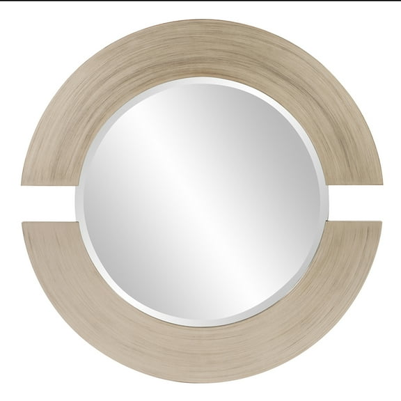 Tyler Dillon Round Warm Silver Wall Mirror with Partial Brown Wood Frame - 38"