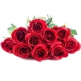 thumbnail image 1 of Flojery 10pcs flores de rosas artificiales rosas de seda falsas para bouquet de boda de bricolaje decoración del hogar, rojo Flojery Ver descripción, 1 of 2