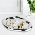 thumbnail image 3 of ABPETE Silver Tray Decorative Vanity Tray Bathroom Tray Jewelry Dish Ceramic Silver Round Plate Holder Makeup Tray Home Organizers Irregular Storage Plate Bathroom Organizer(Long), 3 of 7