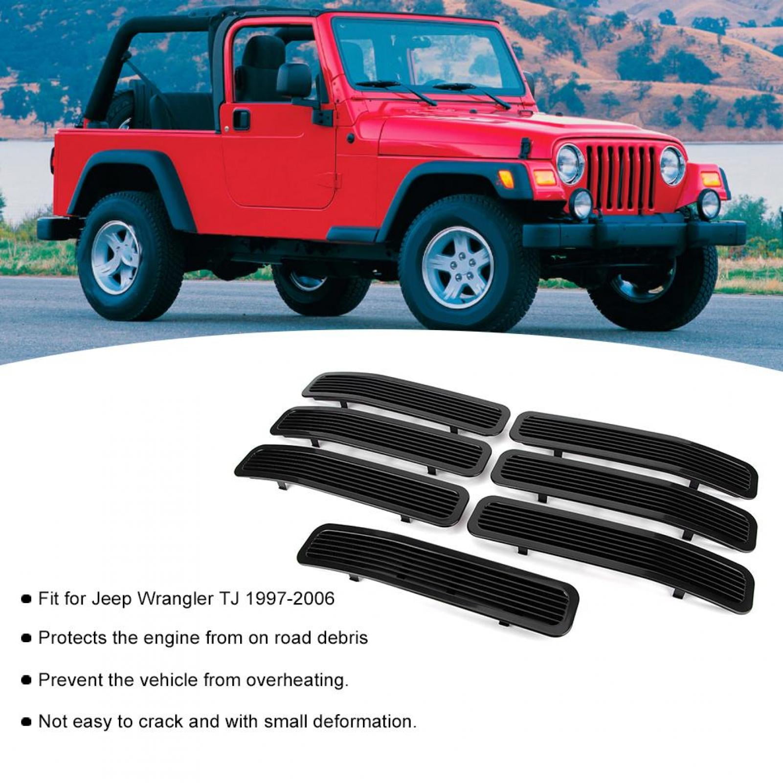 LHCER 7Pcs Front Grill Mesh Grille Insert Cover Trim Fit For Jeep TJ 1997- 2006 Black,Front Grille,Grille Insert Cover 