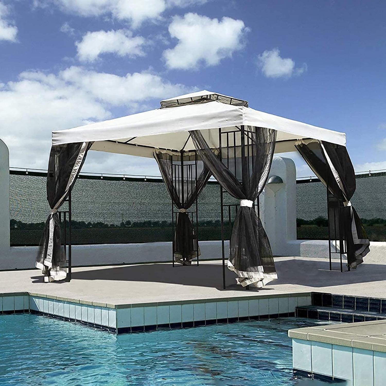 10x10 ft Outdoor Patio Gazebo with Zipped Shade Curtains, Beige