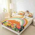 thumbnail image 4 of Manfei Vintage Flower Mushroom Queen Sheet Sets, Cartoon Rainbow Print Flat Sheet, Teen Boy Girl Kid Queen Fitted Sheet, Lightweight Room Decor, 4-Piece, 4 of 7
