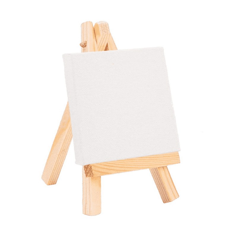 Mini Canvas Easel Set - 12 White Canvases & Wood Easels for
