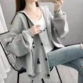 thumbnail image 3 of Chaquetas sólidas para mujer, moda coreana, cárdigans holgados de manga larga con capucha, abrigos de gran tamaño con una botonadura, ropa informal para mujer, 3 of 5