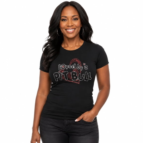 Loved By A Pit Bull Bling Womens Fitted Tee & Gift Bag Multi-pack, Pit Bull Mom