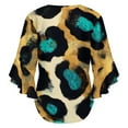 thumbnail image 6 of Teal Leopard Print Abstract Pattern Women's V-Neck Blouse With 3/4 Ruffled Bell Sleeves Casual Top Ladies Blouses, 6 of 7