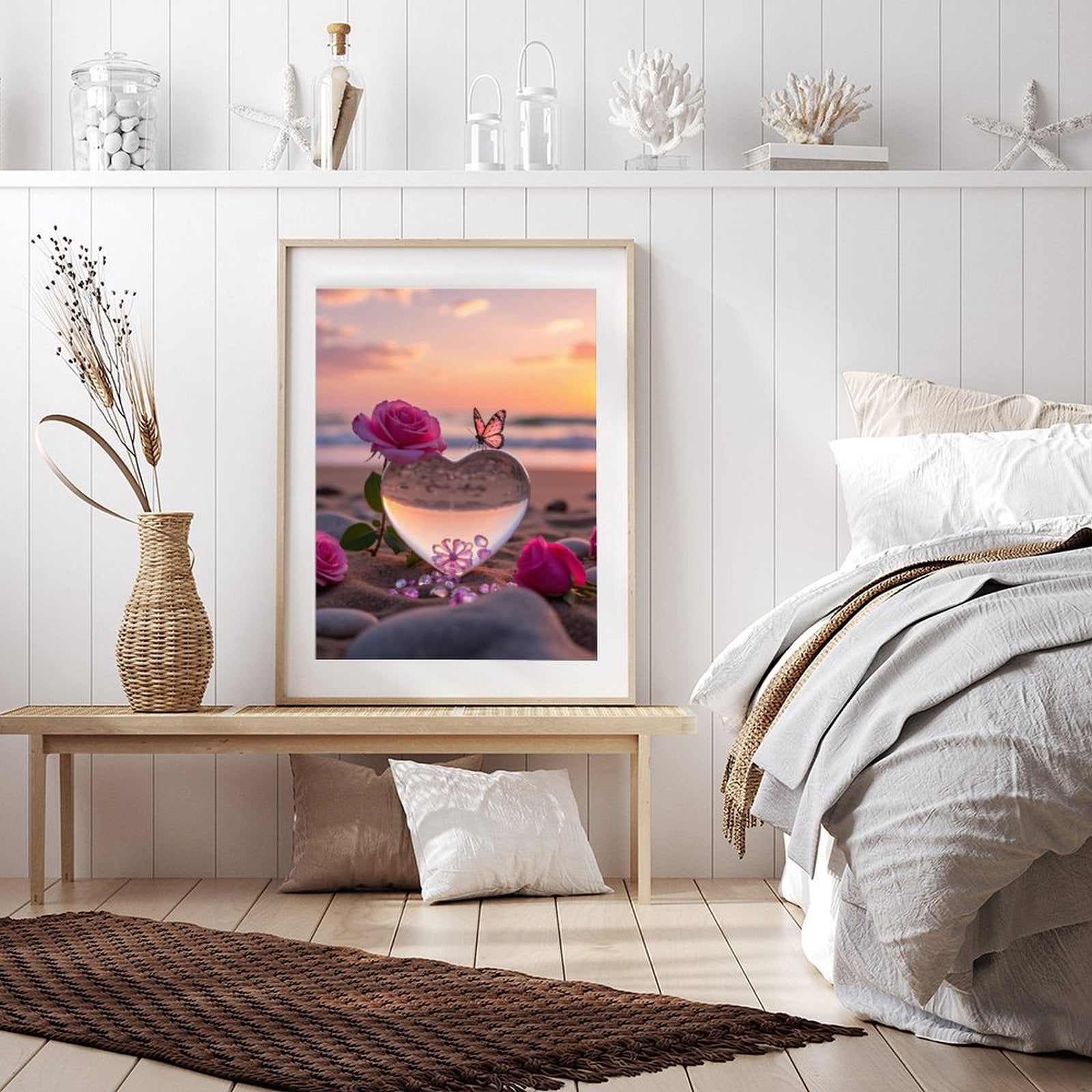 Diamond Art Kit for Adults, Crystal Heart Beach Sunset Beauty Diamond Painting for Adults Beginners, DIY Diamond Art Painting Kits, 5D Diamond Painting Crafts for Home Decor 12x16 Frameless