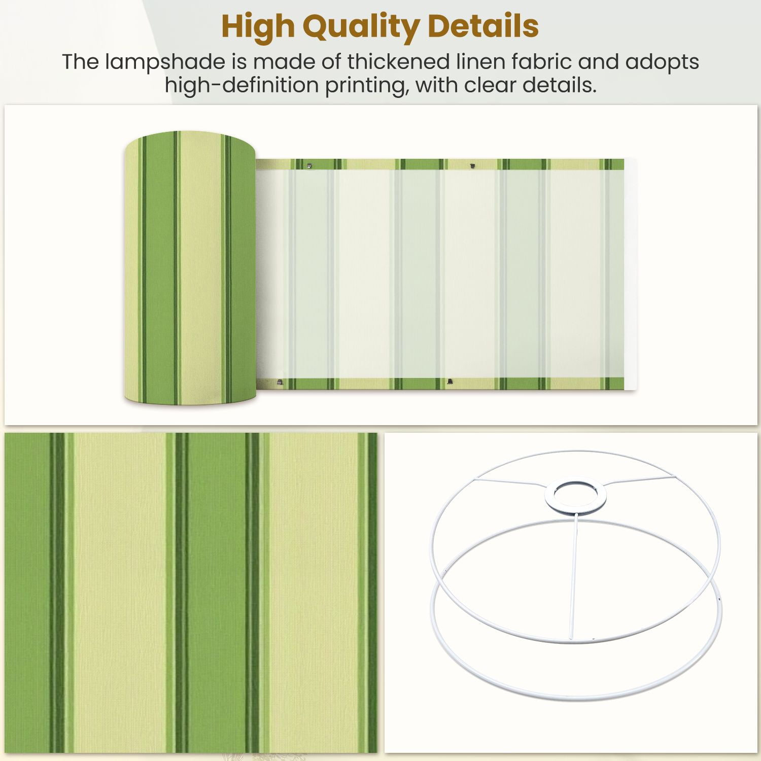 Lampshades 2 Pack Green Beige Striped Textured 13"x13"x10" Light Shade for Table Lamps Floor Lamps Drum Lamp Shades Lampshade Replacement Easy Assembly