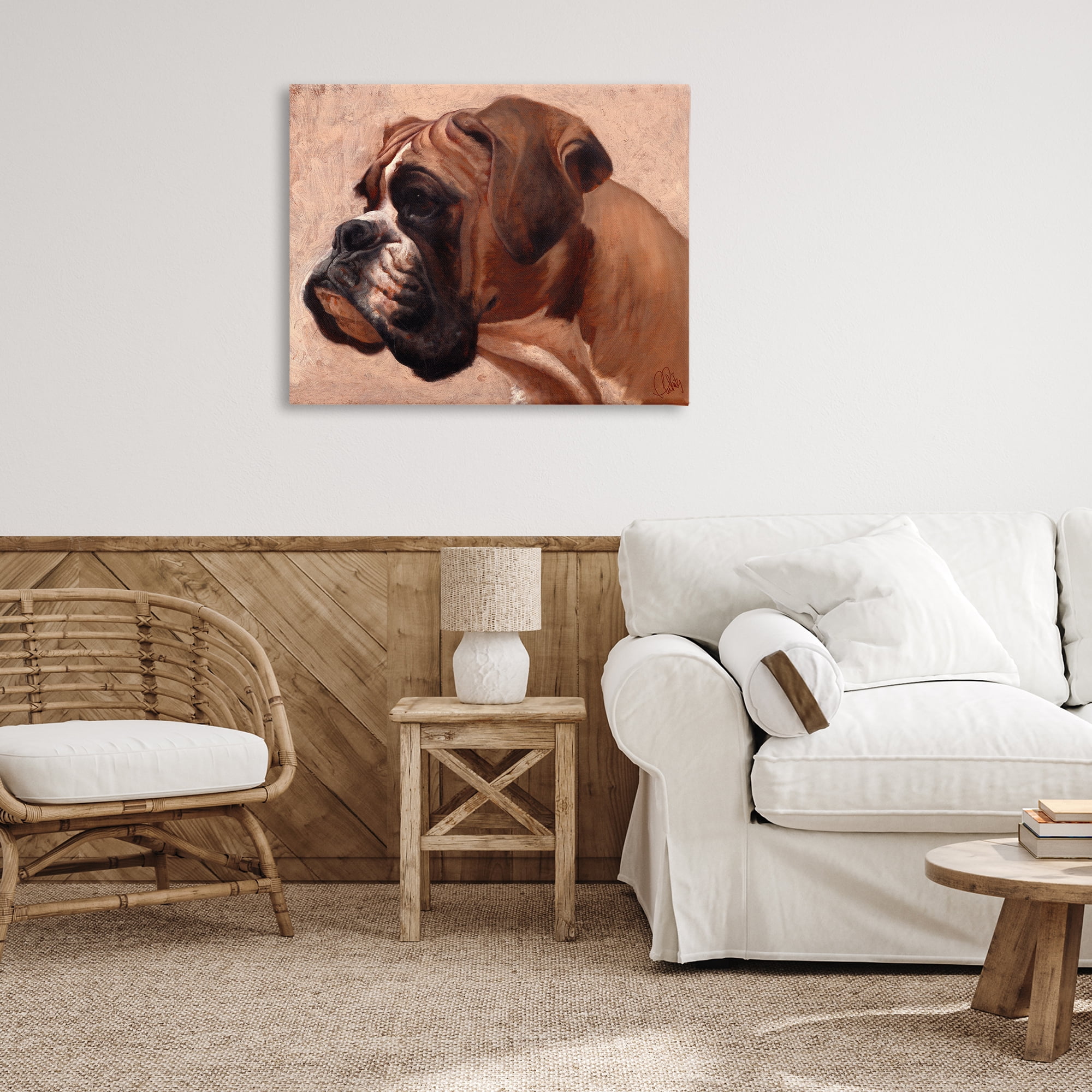 Stupell Industries Boxer Dog Neutral Portrait Animals & Insects Painting Gallery Wrapped Canvas Art Print Wall Art, 40 x 30