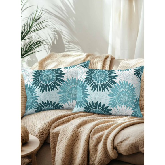 Outdoor Pillows Waterproof, Turquoise Sunflowers Bedding Throw Pillows with Insert for Couch Sofa Bed, Spring Floral Modern Abstract Art 12x20 Inch Pillowcases Decorative Patio Pillow Set of 2