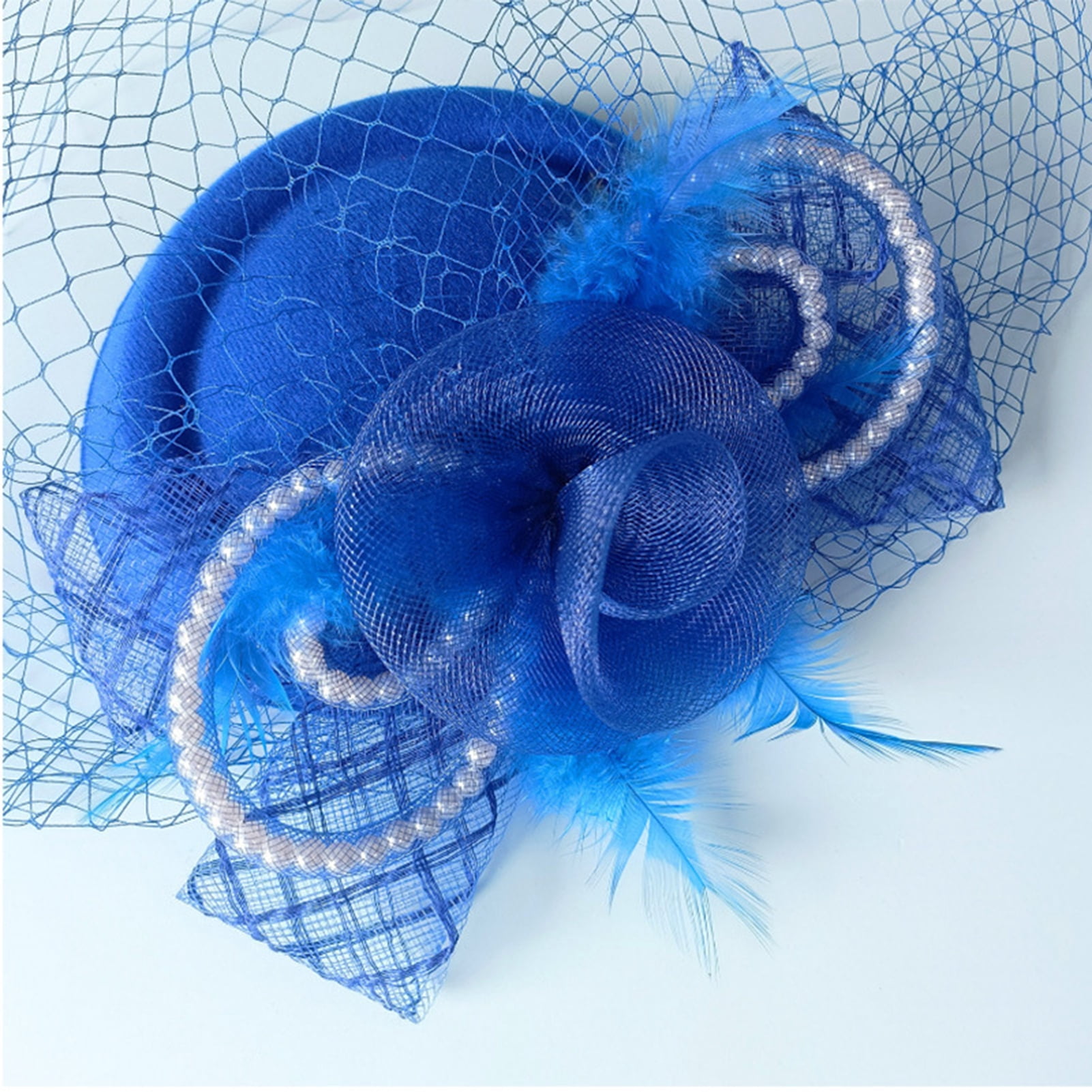Vintage navy velvet hat fishnet feather faux pearl What occasion would a woman wear a hat like this in the  main image 2