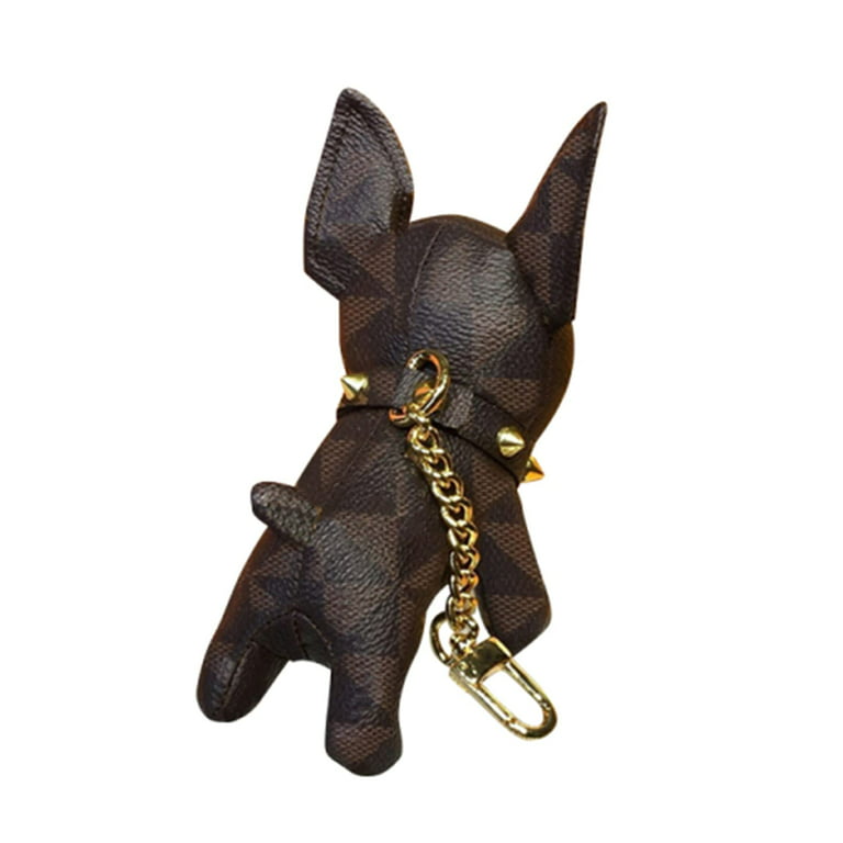 Lemeiyao Luxury Vintage Cute Puppy Car Keychain Leather Purse Pendant Handmade Bull Dog Key Chain Accessories Gift for Women Kids