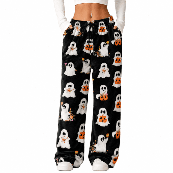 Halloween Pajama Pants for Women Men, Couples Flannel Pjs Pants Fuzzy Pjs Pants Plush Pajama Bottom Costume Sleepwear Matching Pajamas Halloween Christmas Gifts