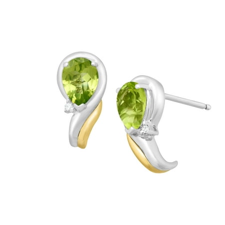 Duet 1 1/2 ct Natural Peridot Drop Earrings with Diamonds in Sterling Silver & 14kt Gold