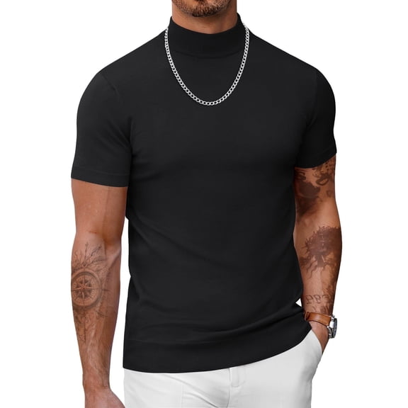 COOFANDY Mens Mock Turtleneck Short Sleeve Sweater Casual Stylish Knitted Pullover Slim Fit Dress Sweater Basic Tops