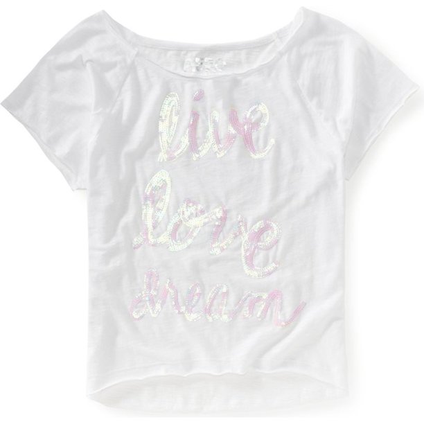 Aeropostale Mujer Lentejuelas Live Love Dream Dorm Pijama Dormir Camiseta 102 M Aeropostale Camiseta de manga corta
