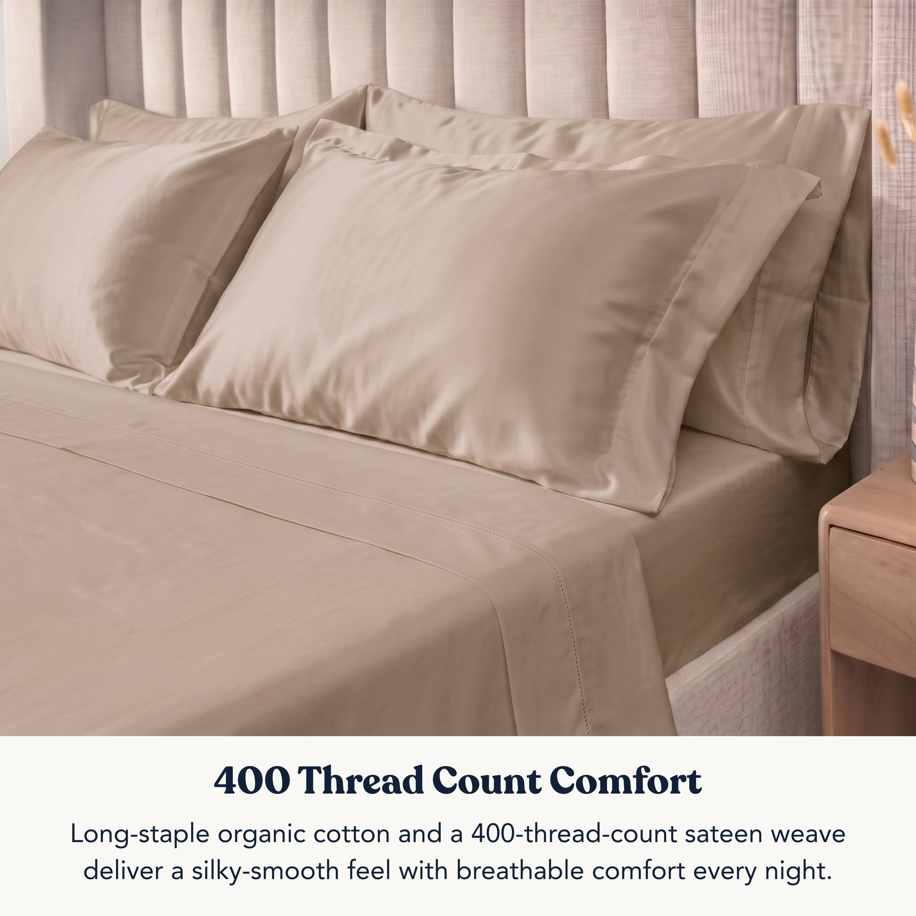 Delara Full Size 7 Pieces Set GOTS Organic Cotton Sheet Bundle, Ultra Soft, Moisture-Wicking, Breathable, Long-Staple, Natural