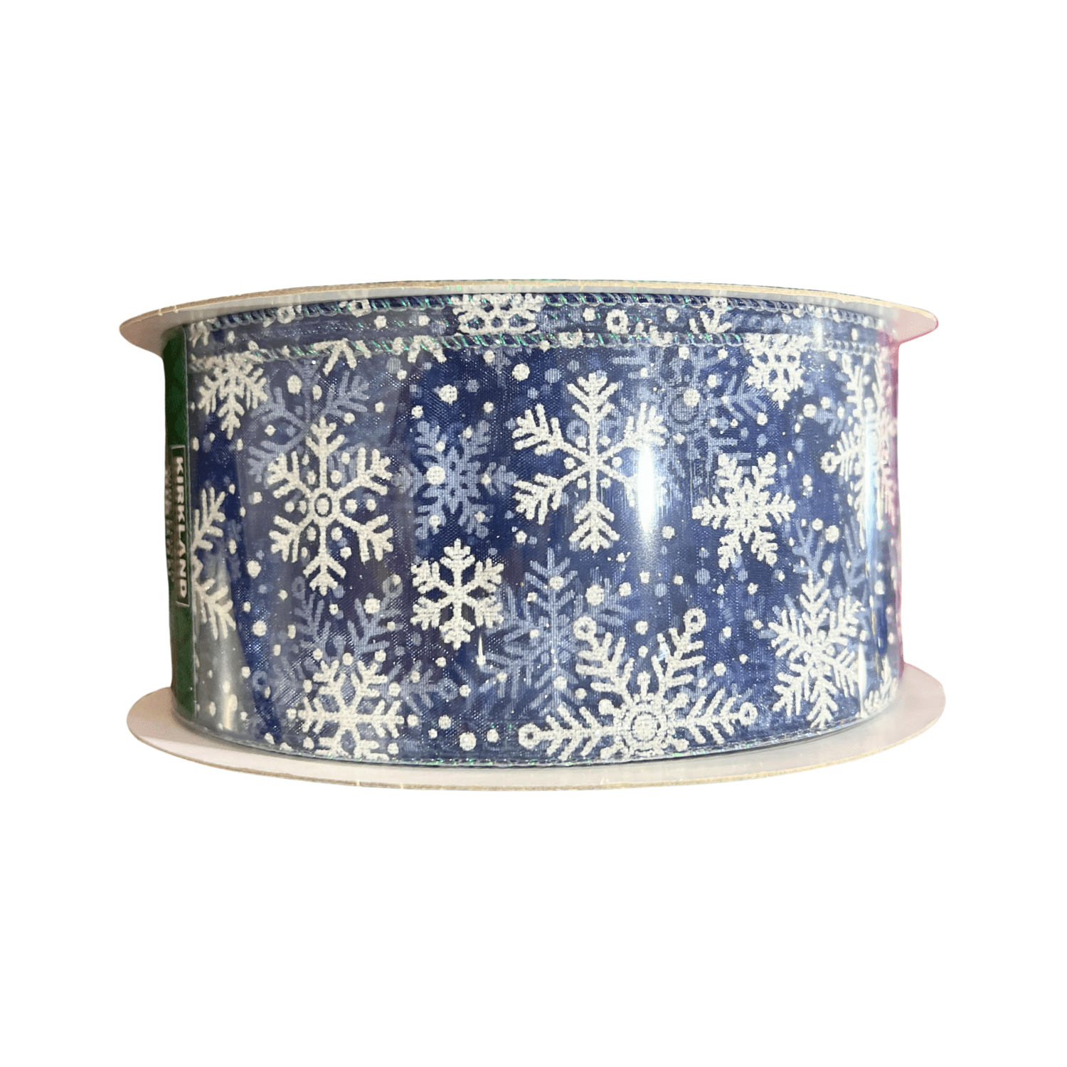 Kirkland Signature Wire Edged Christmas Ribbon 2.5” x 50 Yards (Silver Snowflake on Navy Blue, 2.5in)