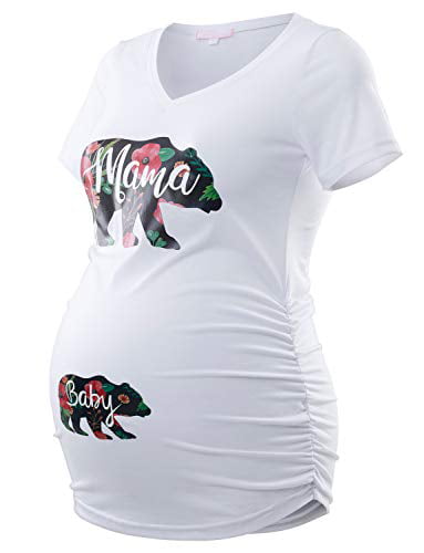 Bhome Maternity Shirt Short Sleeve Pregnancy Tshirt Side Ruched Tee Top