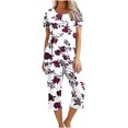 thumbnail image 1 of Conjuntos Cortos para Mujeres Impresión Floral de Verano Casual Manga Corta Cuello Redondo Y Pantalones Recortados Conjunto de Poliéster, Traje de Verano Casual, 1 of 8