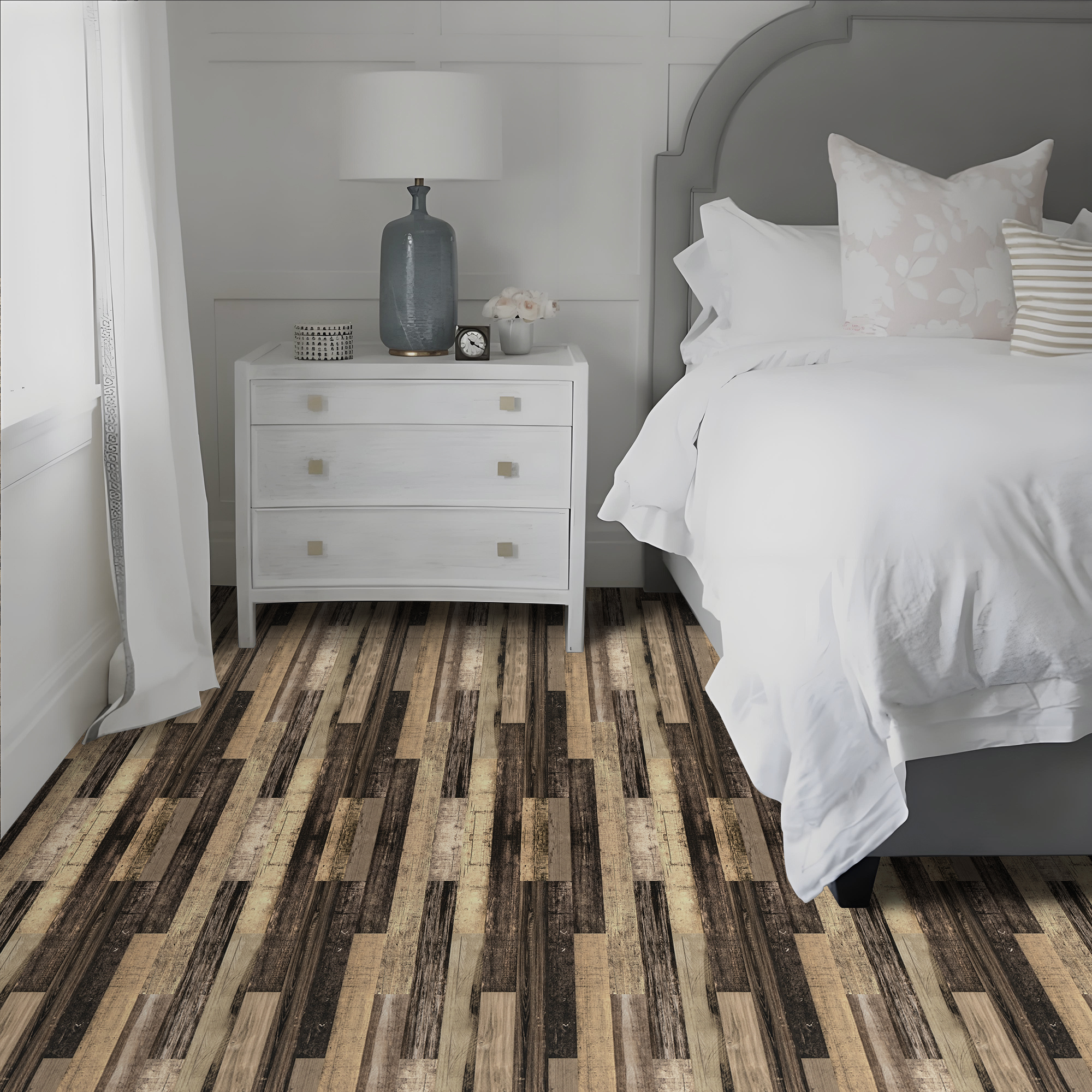 UMIGGEE Wood Grain Peel and Stick Vinyl Flooring Roll, 15.7-in x 118-in/12.8 Sq.Ft Self-Adhesive Vinyl Wood Grain Floor,Versatile Design for Any Space And Easy DIY Install Home Decor
